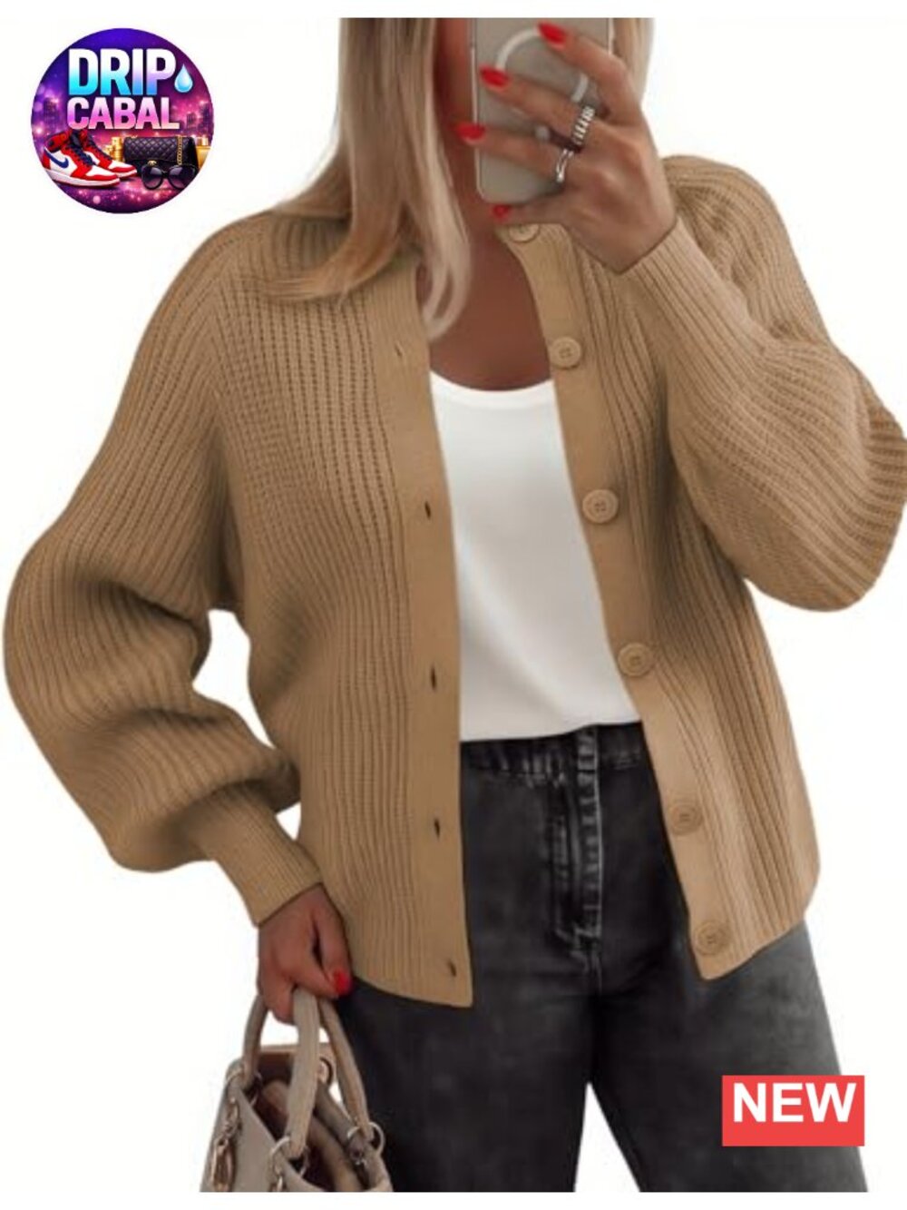 Chunky Knit Cardigan for Women Long Sleeve Crew Neck Button Down Heavyweight